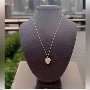 Vintage Heart Praying Hand Locket Necklace Serenity Prayer Silver Tone Speidel